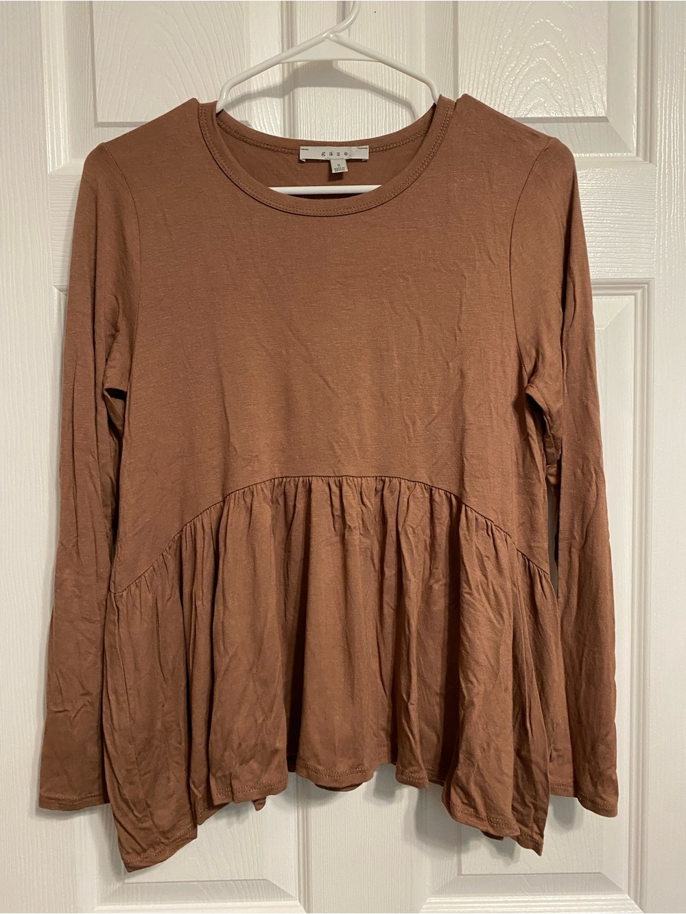 gaze Brown Long-Sleeve Peplum Top